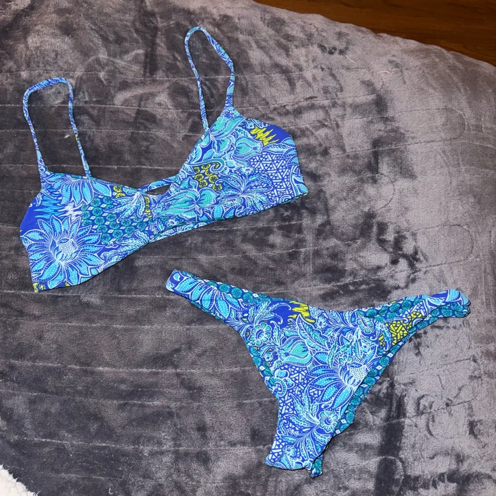 Blue Floral Reversible Bikini Set